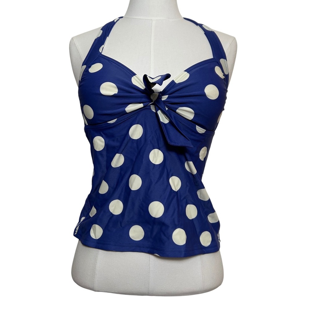 Boden Womens Navy Blue White Polka Dot Halter‎ Tankini Top Size US 6